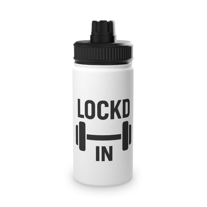 Locked In Water Bottle — Stainless Steel Sports Bottle with Barbell Graphic
