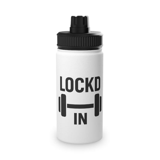 Locked In Water Bottle — Stainless Steel Sports Bottle with Barbell Graphic