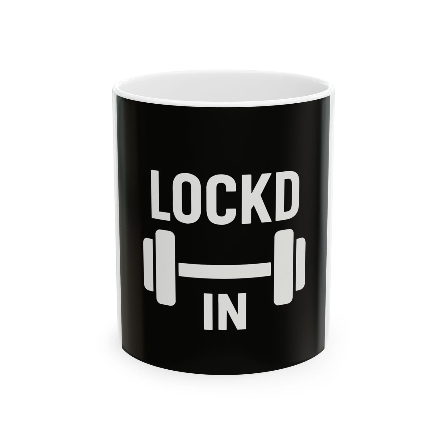 Mug: "LOCKD IN" Barbell Gym Coffee Mug – Motivational Fitness Ceramic Cup (11oz, 15oz)